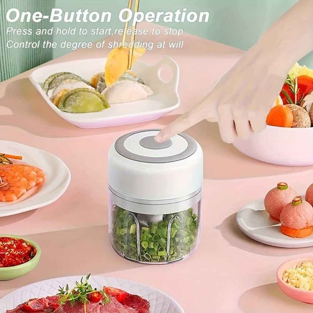 Mini Electric Garlic Chopper USB Rechargeable - Electric Food Chopper & Masher, Portable Garlic Crusher for Meat, Onion, Ginger & Herbs, 250ML / 8.45oz Kitchen Gadget in White, Green & Pink