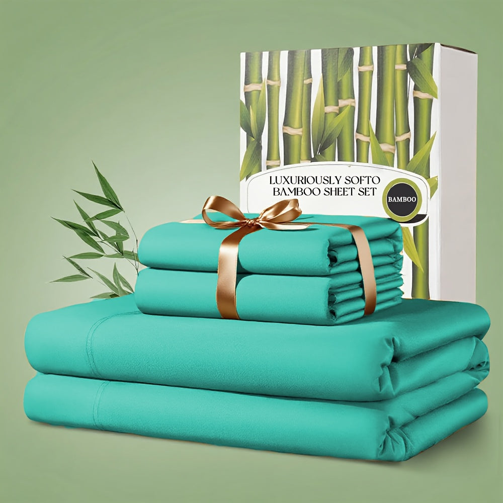Bamboo Bed Sheet Set 4pcs 2200TC Deep Pocket Cooling Fitted Sheets ¨C Ultra Soft, Breathable, Shrink & Wrinkle Resistant