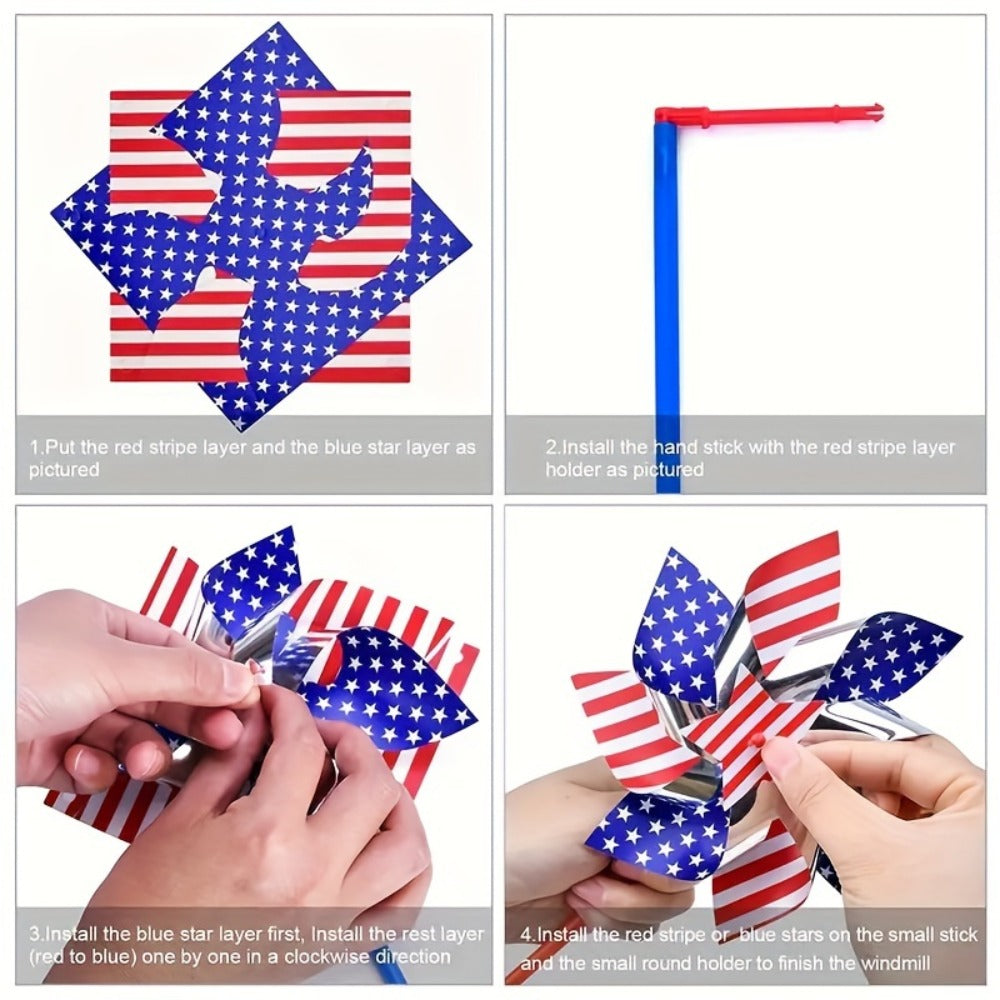 4th of July Pinwheels Decorations Red White Blue - Patriotic Stars Stripes Pinwheel Garden Decor for Independence Day Party, Yard Lawn Outdoor Decor, Party Favors - 20 30 40 Pack