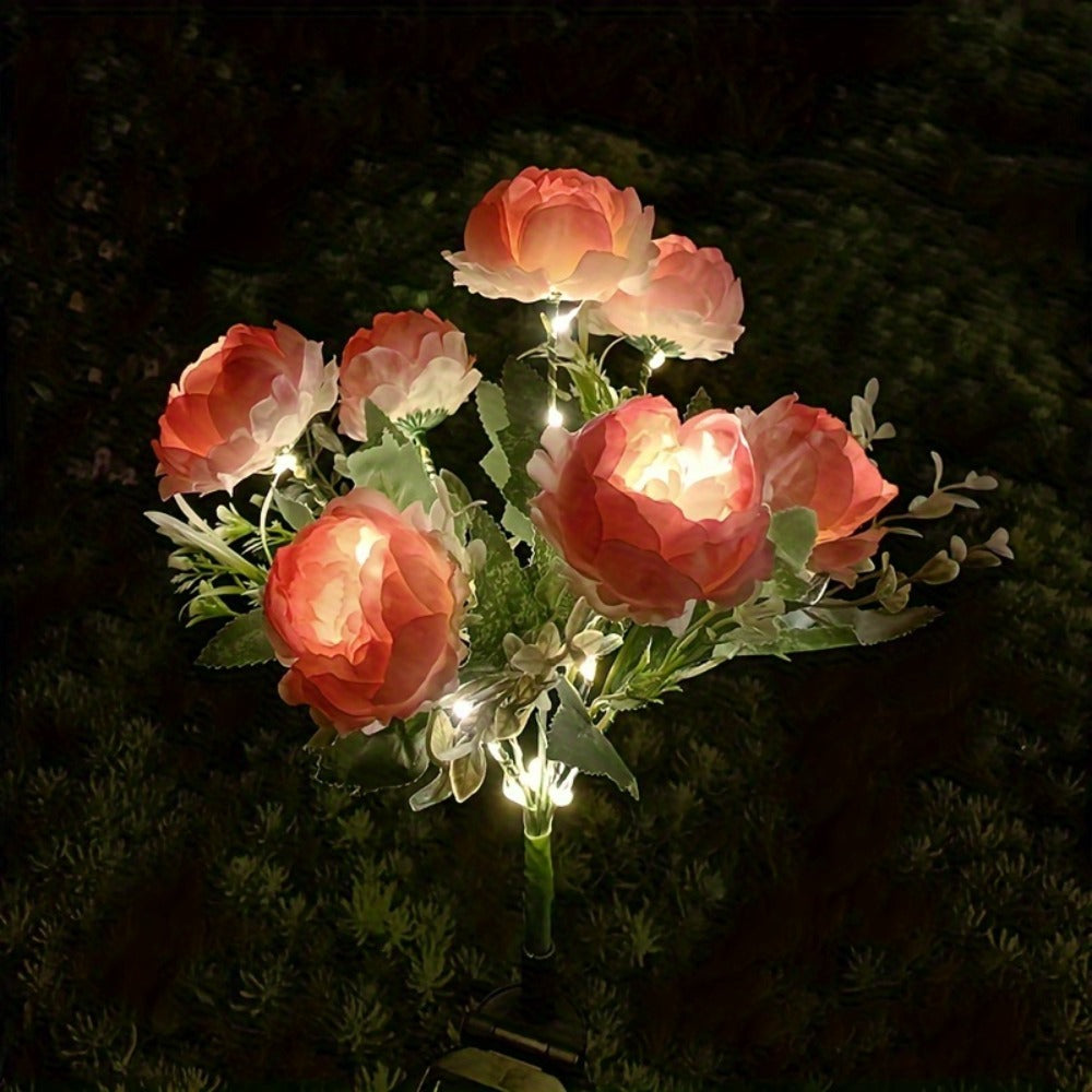 Solar Peony Flower Light 2PCS IP65 Waterproof - 84 LED Artificial Blooms 14 Fancy Lights Solar Powered Outdoor Garden Stake Lights for Lawn Yard Patio Holiday Decor Mother's Day Gift - 4 Colors