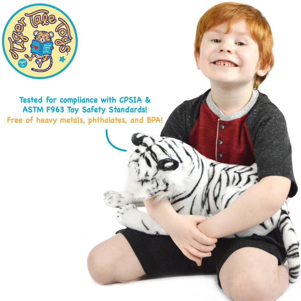 White Tiger Stuffed Animal Plush 17 Inch ¨C Saphed Soft Plush Tiger Toy with Story Card, Premium Acrylic Fill, CPSIA Safe ¨C Perfect Gift for Kids, Boys & Girls Ages 0+