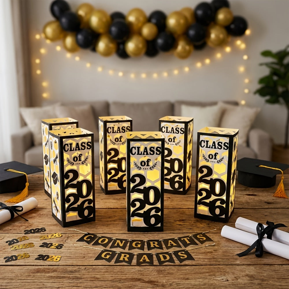 Graduation Centerpieces Decorations 6pcs Class of 2026 | Paper Lantern Boxes No Electricity Needed Congrats Grad Party Supplies for College High School Celebration Table Decor 6 Colors