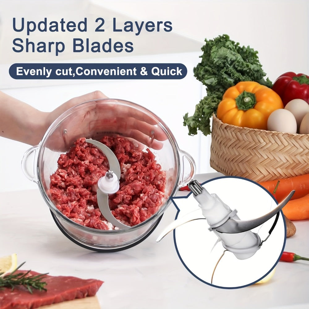 Electric Food Chopper with 2 Bowls & Dual-Level Blades ¨C Mini Food Processor for Grinding Meat Chopping Nuts Salad Prep ¨C Upgraded Compact Kitchen Chopper for Home Use