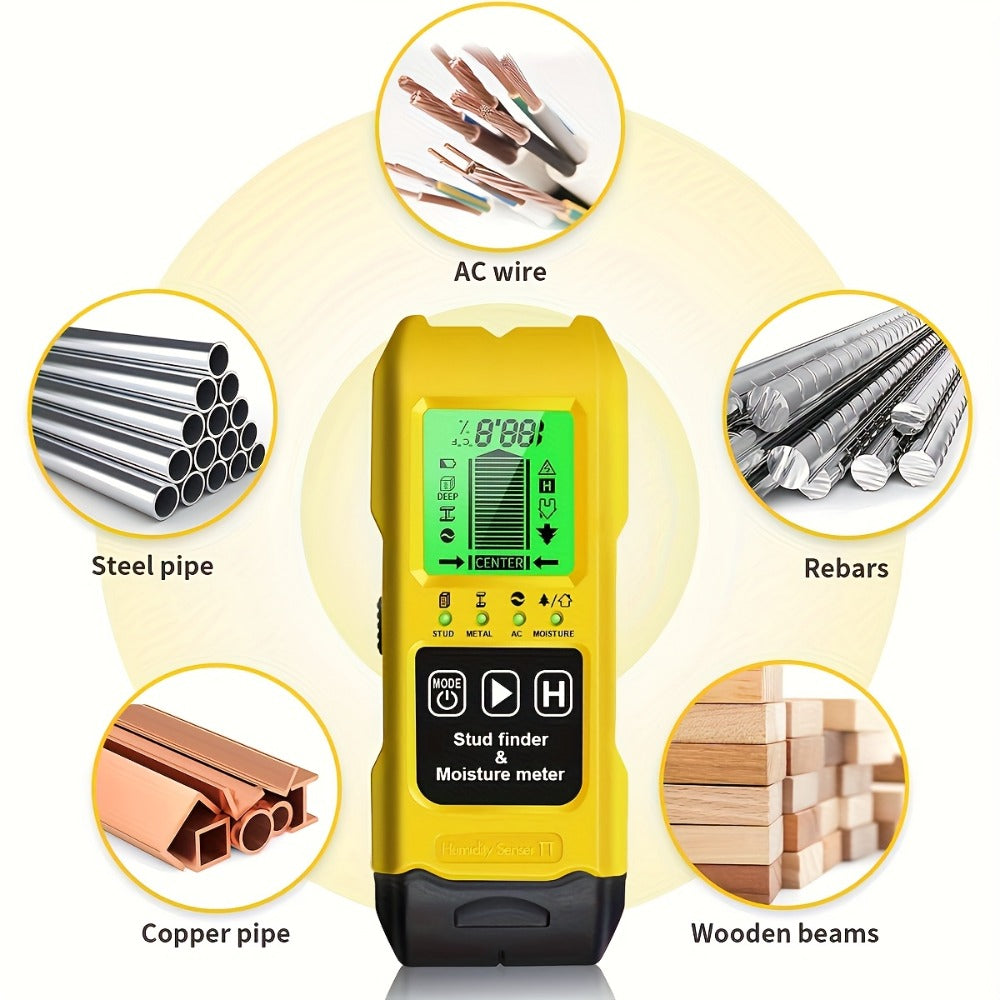 Stud Finder Wall Scanner 7-in-1 LCD Display Sound Alert | Wood Deep Stud Metal AC Wire Moisture Meter Temperature Sensor | Center-Finding Digital Wall Detector for DIY Home Renovation Construction