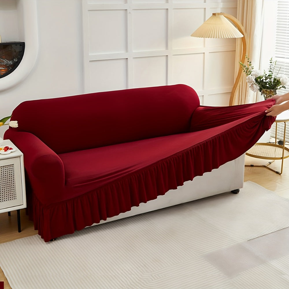 Stretch Sofa Slipcover Lightweight Breathable Elastic Full Cover Skirted Design Anti-Slip Soft Cool Comfort Machine Washable for 3 4 Seater Living Room Furniture Protector
