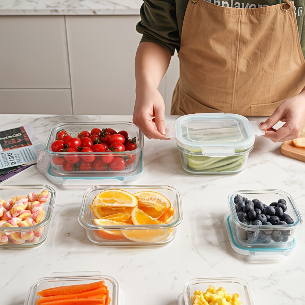 Glass Food Storage Containers 16-Piece Set 8 Glass Bowls with 8 Sealed Lids BPA Free Dishwasher Microwave Refrigerator Safe Meal Prep Containers Bento Boxes in Blue Grey Green Assorted