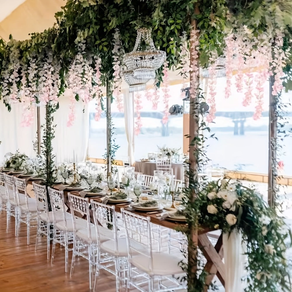 Artificial Wisteria Hanging Flowers 24pcs Fake Wisteria Vine Garland Silk Flower String for Wedding Home Party Backdrop Wall Decor Light Pink