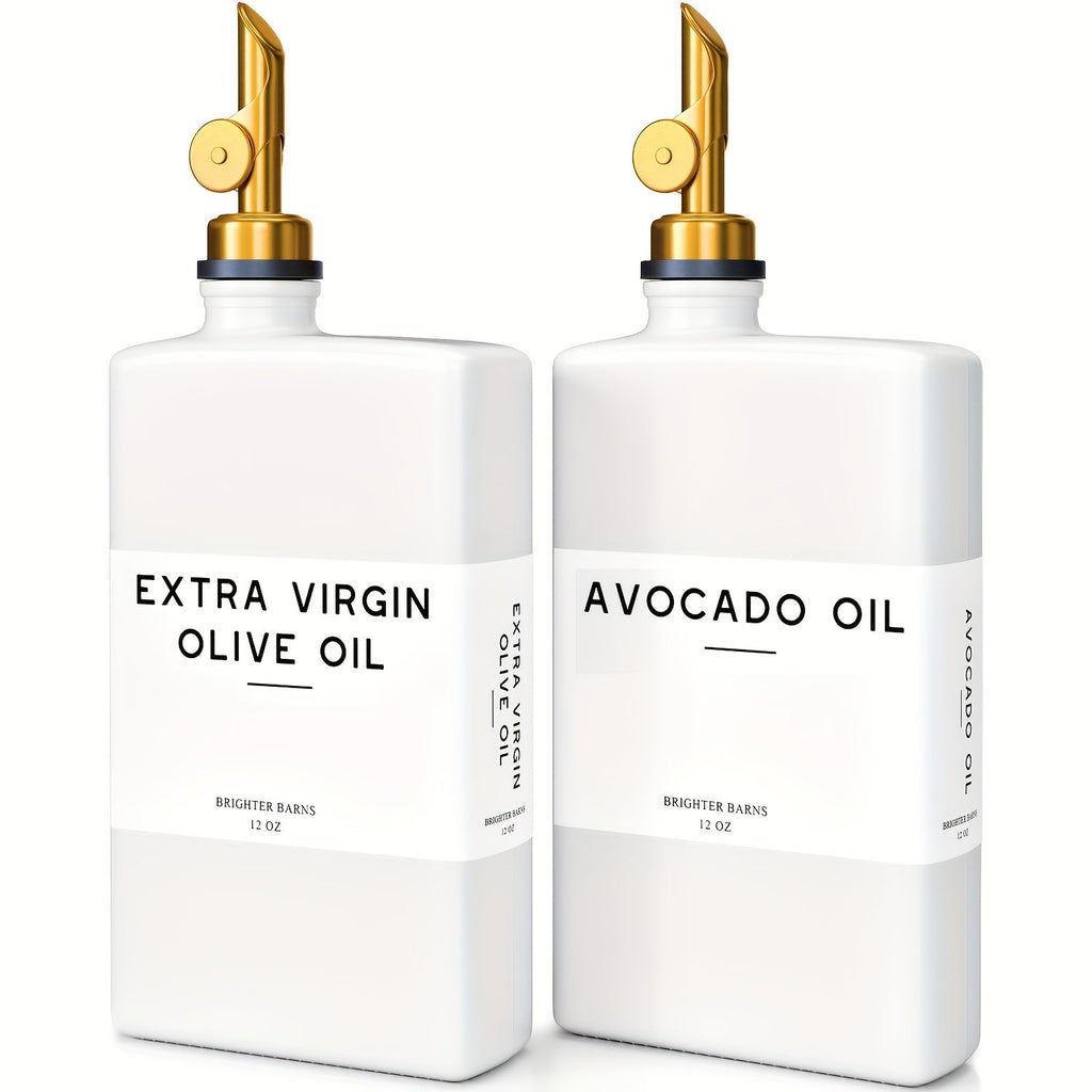 Glass Oil Dispenser Bottle 350ml - Olive Oil Vinegar Soy Sauce Coffee Syrup Dispenser for Kitchen, Rectangular Stable Design, Set of 2 or 4, Gold Silver Black White