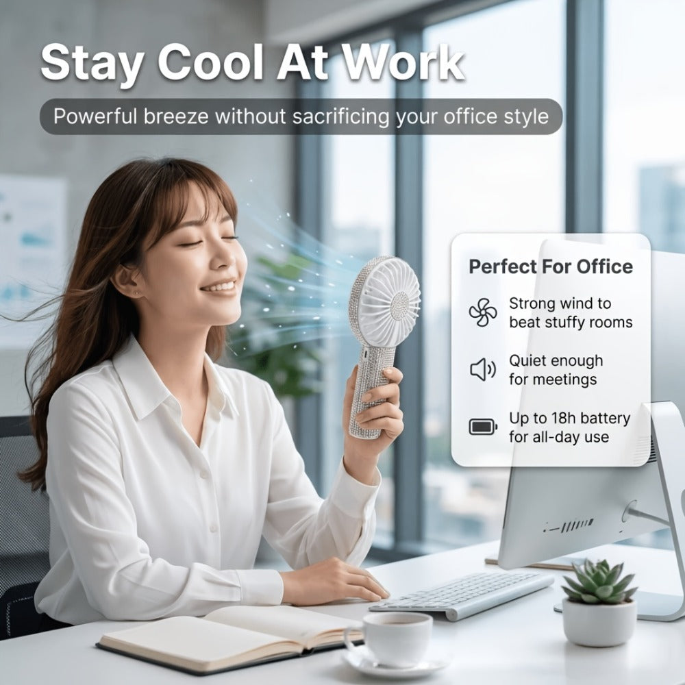 Rhinestone Handheld Fan Mini USB Rechargeable, Crystal Diamond Sparkling Personal Fan 3-Speed for Women and Girls, Elegant Portable Fan for Wedding, Outdoor, Travel, Office and Indoor Use