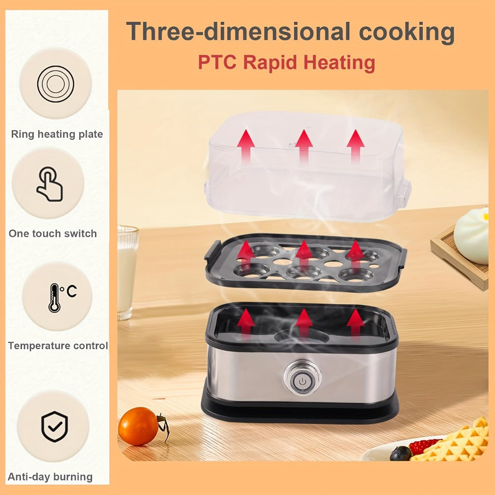 Rapid Electric Egg Cooker 6-Egg Capacity, 304 Stainless Steel Egg Boiler & Steamer for Hard, Medium & Soft Boiled Eggs, Auto Shut-Off with Audible Alarm, Compact Egg Poacher for Home Kitchen, Black