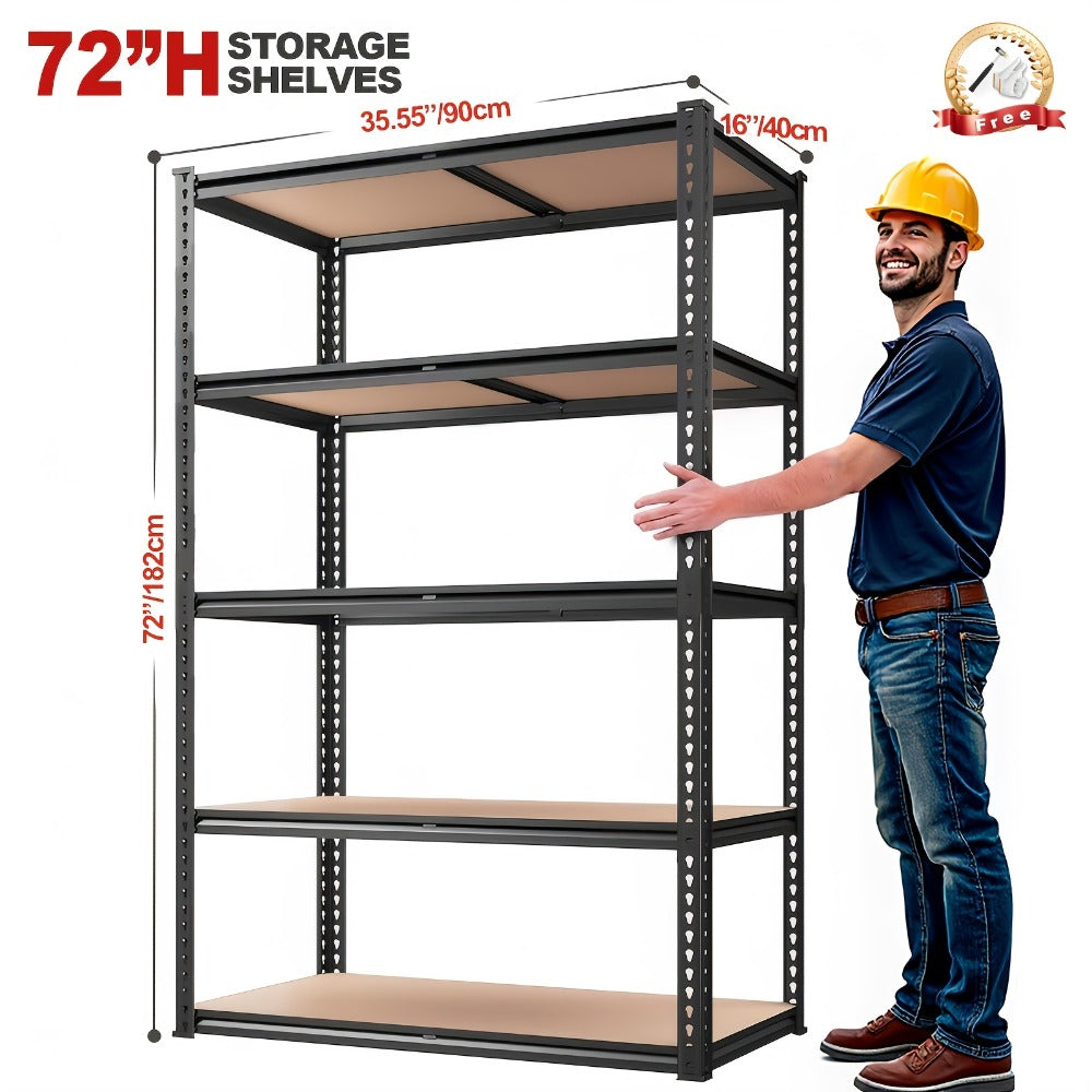 5-Tier Garage Shelving Unit 2000 lbs Capacity Heavy Duty Adjustable Storage Shelves 72¡±/60¡±H x 35.5¡±W x 16¡±D for Garage, Closet & Pantry Organization ¨C Steel Rack Easy Assembly, Includes Gloves & Hammer