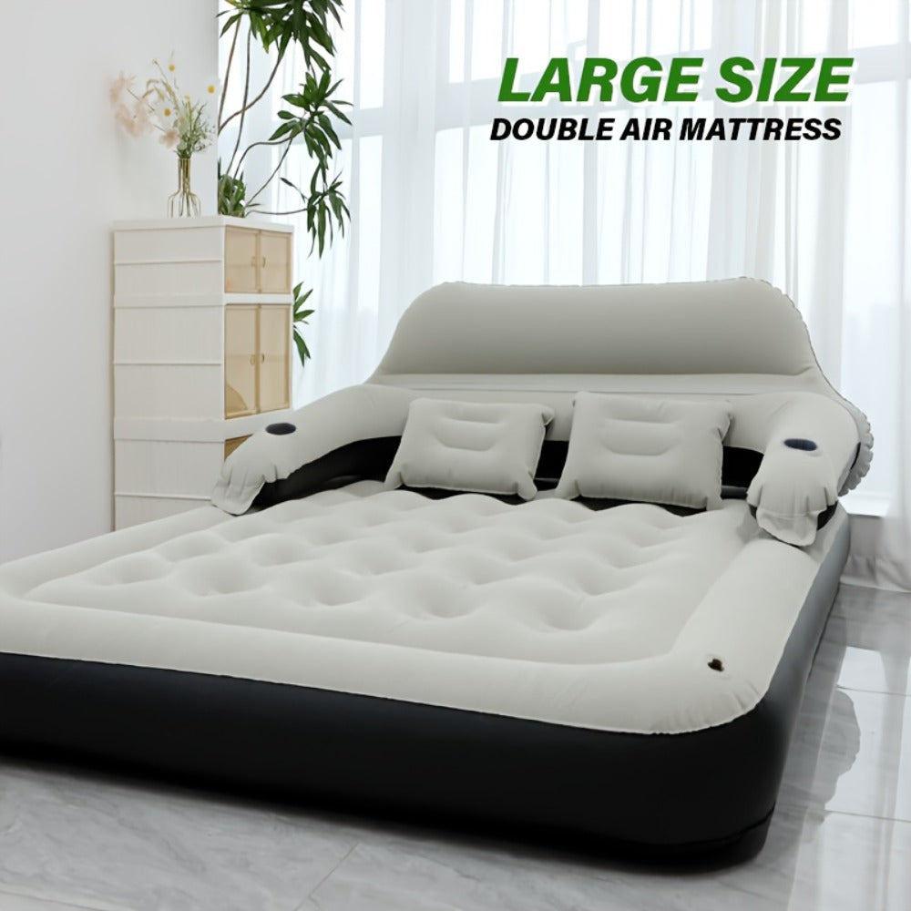 Inflatable Air Mattress with Backrest Pillow & Built-in Pump, Self-Inflating Portable Camping Bed for Outdoor Hiking Travel, Double Size Guest Bed for Home Floor Sleeping