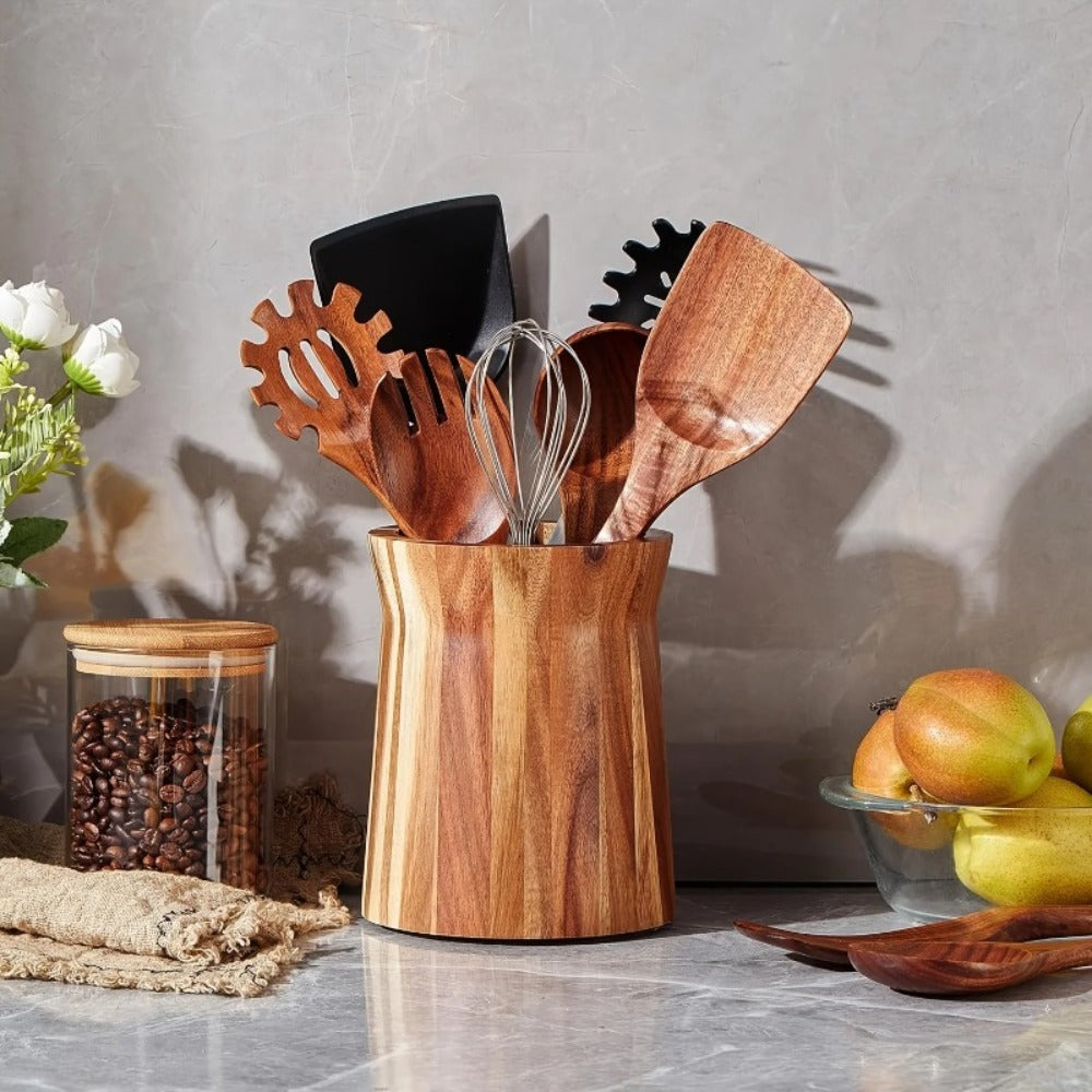 Utensil Holder & Chopstick Organizer - Wall-Mounted Wood Cutlery Storage, No Screws or Adhesive, Space-Saving Kitchen Cabinet Shelf for Spoons, Knives & Asian Chopsticks