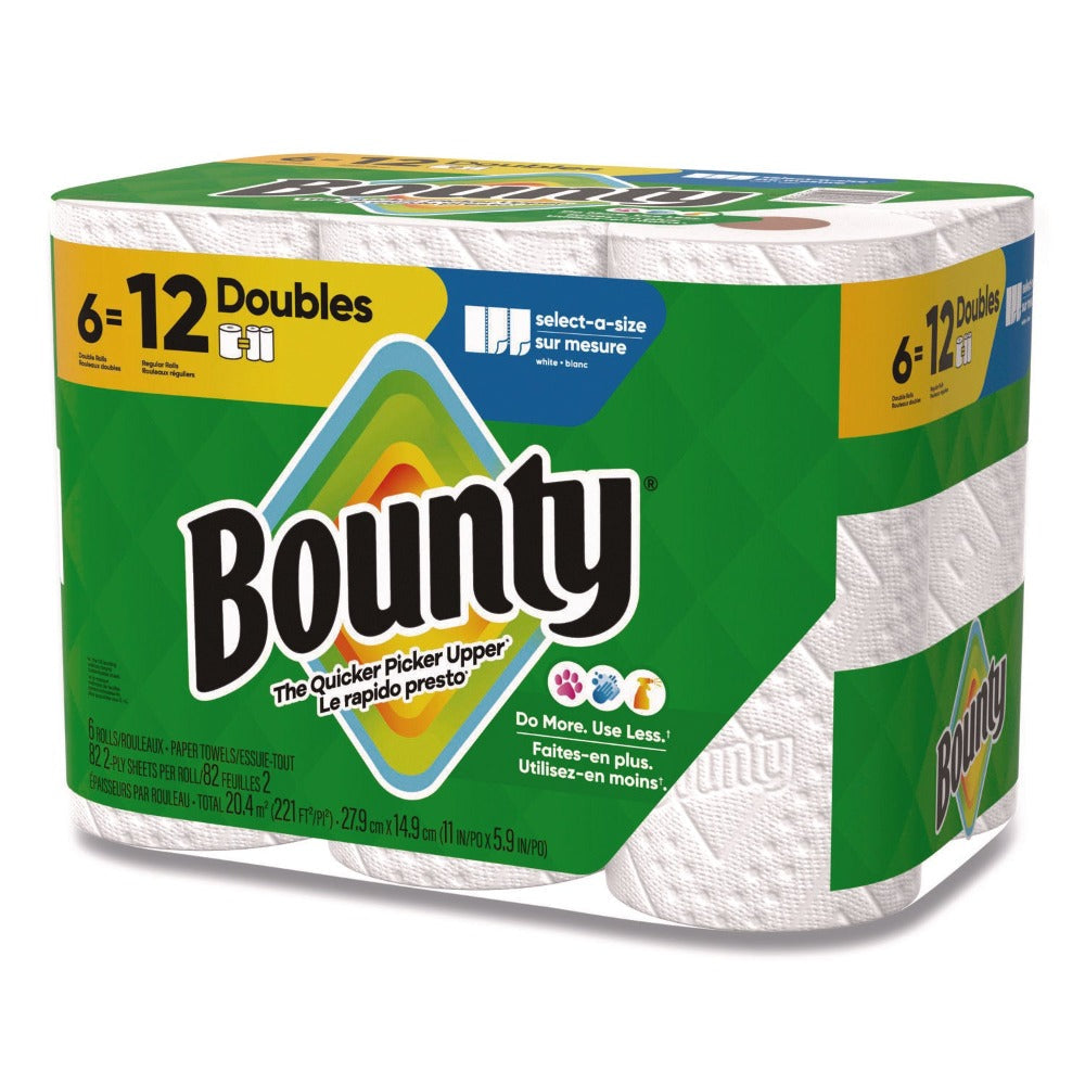 Bounty Select-A-Size Paper Towels 6 Double Rolls, 2-Ply 82 Sheets per Roll White Kitchen Paper Towel, Super Absorbent Quicker Picker Upper