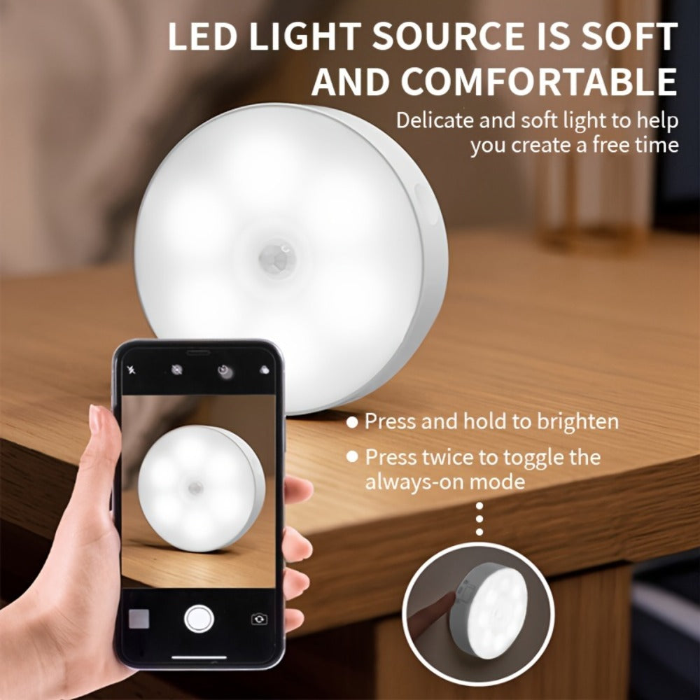 Motion Sensor Night Light 6 Pack Wireless Rechargeable 1000mAh - LED Step Lights with Motion & Light Sensor, Polished Plastic Sconce PVC Shade, Safe Night Lighting for Staircase Bedroom Cabinet Hallway