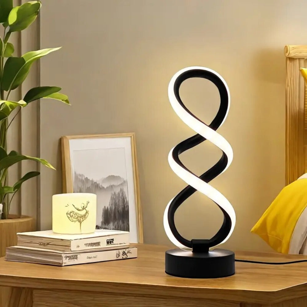 Spiral LED Table Lamp, Dimmable Push Button Control Desk Light for Bedroom Living Room Office, Modern Metal Base Indoor Accent Lamp, Unique Spiral Design Home Decor Gift for Christmas Birthday Valentine