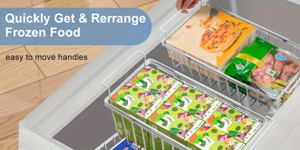 Freezer Organizer Bins, Expandable Chest Freezer Baskets with Hanging Handles ¨C Adjustable Wire Basket 15.6¡± to 24.3¡±, Heavy-Duty Iron Rust-Proof Deep Freezer Storage for Most Chest Freezers, 2 Pack