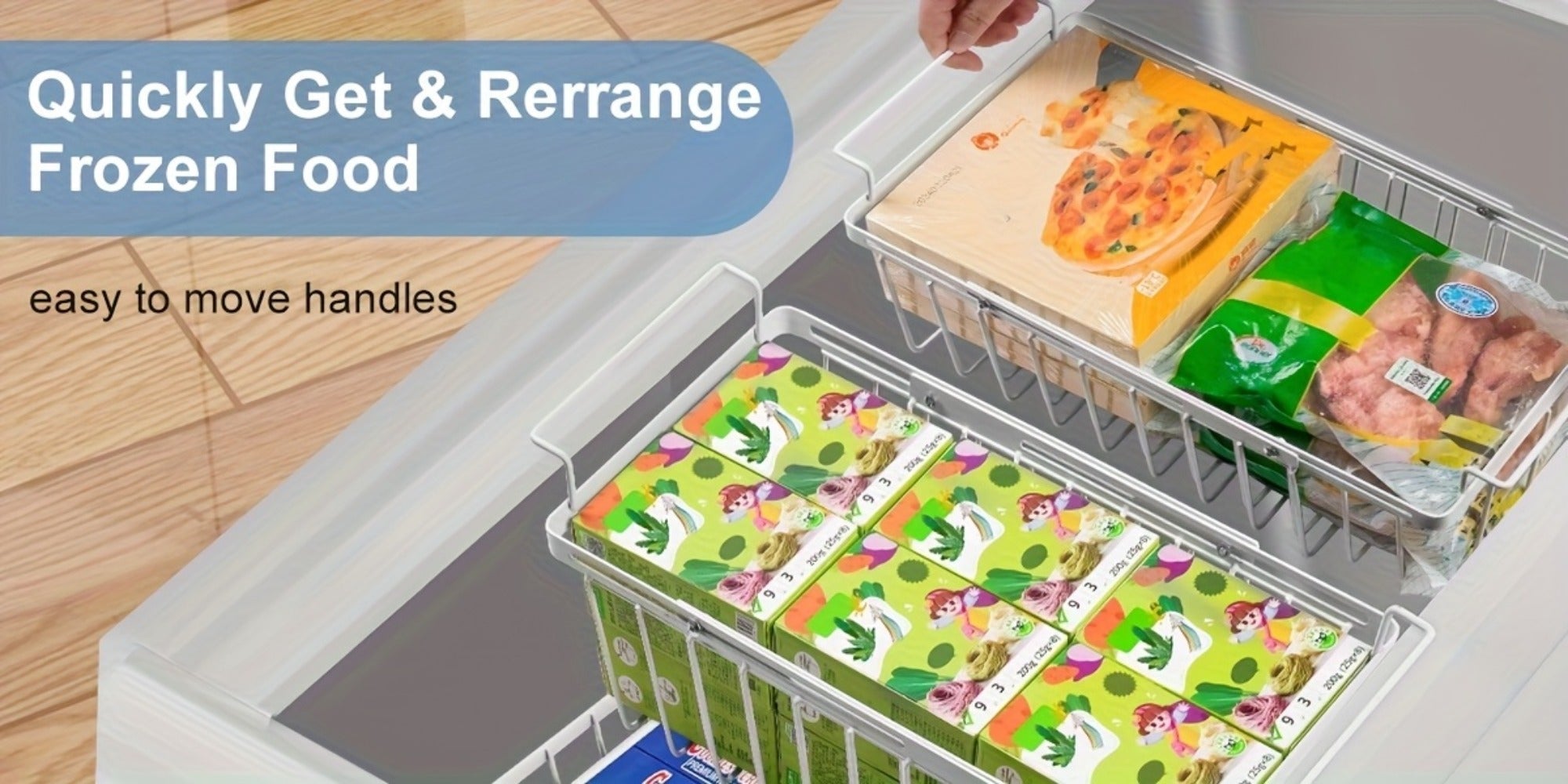 Freezer Organizer Bins, Expandable Chest Freezer Baskets with Hanging Handles ¨C Adjustable Wire Basket 15.6¡± to 24.3¡±, Heavy-Duty Iron Rust-Proof Deep Freezer Storage for Most Chest Freezers, 2 Pack