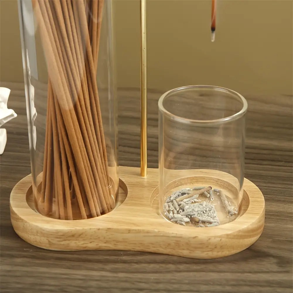 Glass Incense Burner 2-in-1 with Removable Ash Collector & Candle Holder ¨C Incense Stick Holder for Meditation, Yoga, Tea Ceremony & Home Decor ¨C Spiritual Relaxation Gift in Log & Retro Style