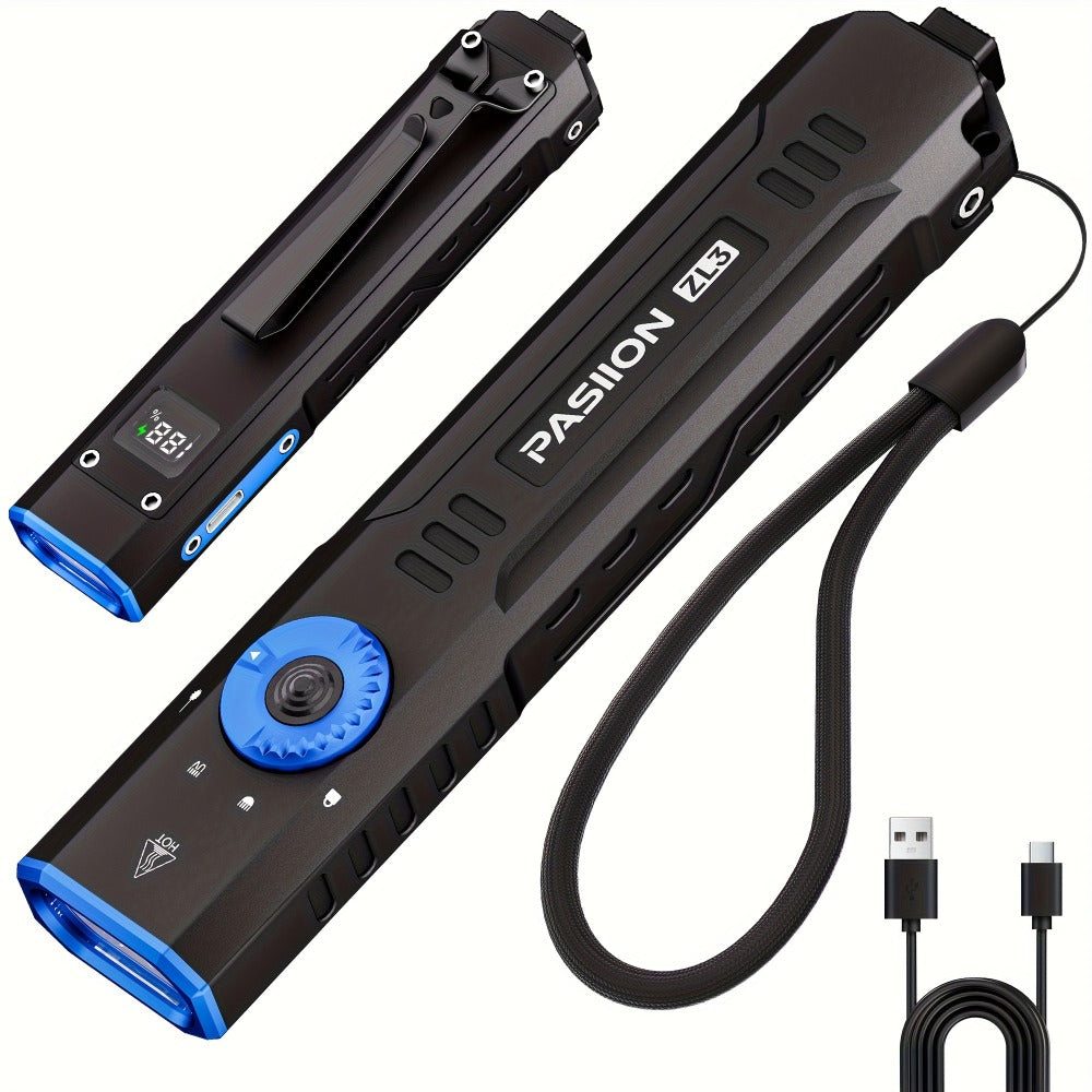 Tactical Flashlight Green Laser UV 3-in-1 | 1500 Lumen Slim EDC Multi-Function Light with White Light + UV365 Ultraviolet + Green Laser Beam | USB Rechargeable for Home Outdoor Daily Use