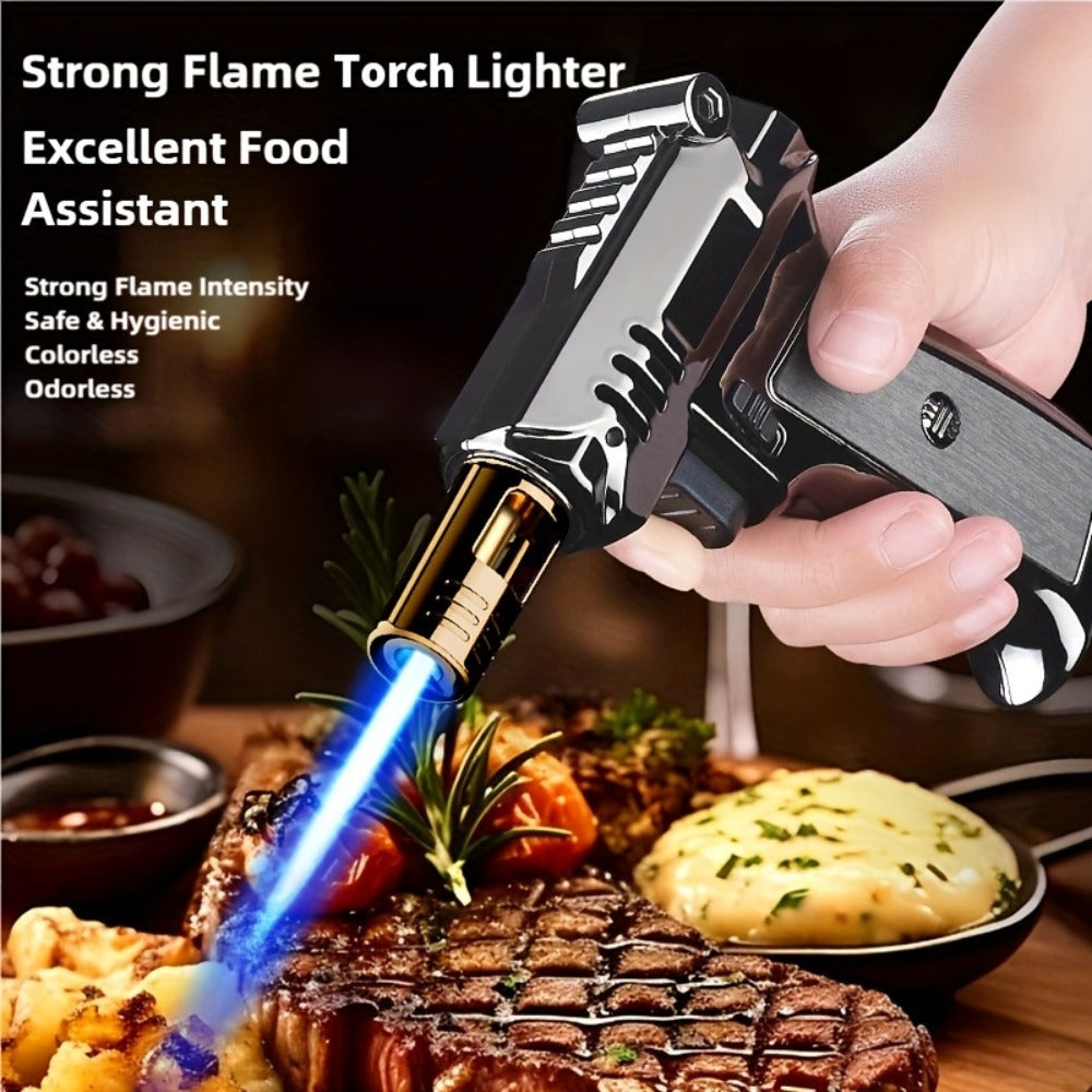 Kitchen Butane Torch Lighter with 6-Inch Flame ¨C Refillable Windproof Blow Torch with Safety Lock, Flame Lock & Tank Adapters, Adjustable Jet Flame for Cooking, Creme Brulee & BBQ (Butane Not Included)