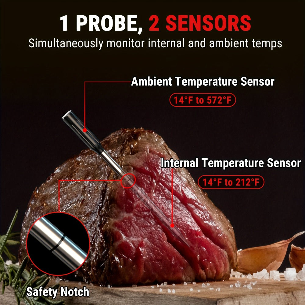 Wireless Meat Thermometer 500Ft Bluetooth ¨C Dual Sensor Digital Food Thermometer for Oven, Grill, BBQ, Smoker & Air Fryer with App & Temperature Alarm