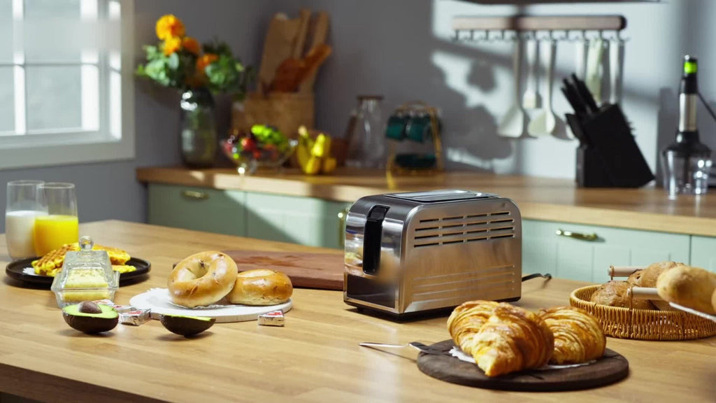 Toaster 2-Slice Stainless Steel Smart Touchscreen ¨C 5 Bread Types, 6 Browning Levels, Wide Slots, Temperature Control, Removable Crumb Tray, Compact Kitchen Toaster