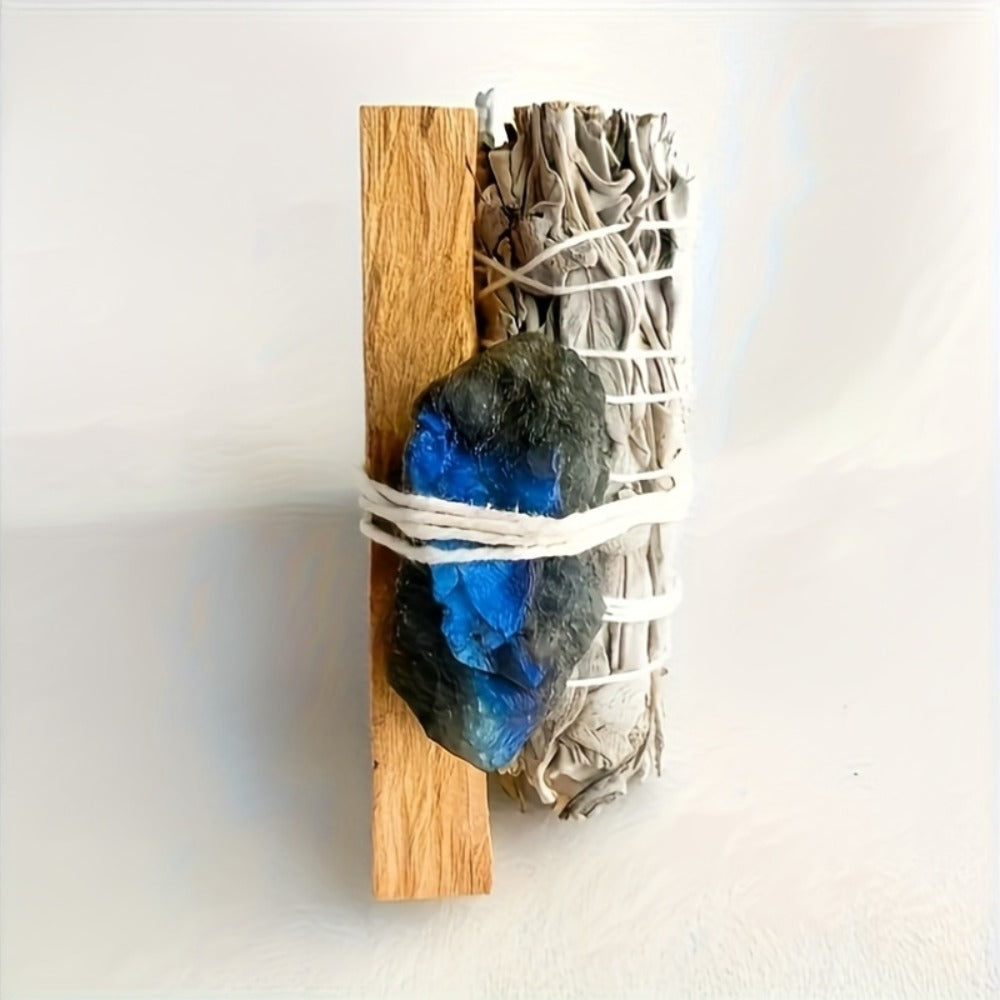 Natural Crystal White Sage Smudge Set for Space Cleansing Home Rituals Meditation Decor Teacher Appreciation Easter Gift Random Crystal
