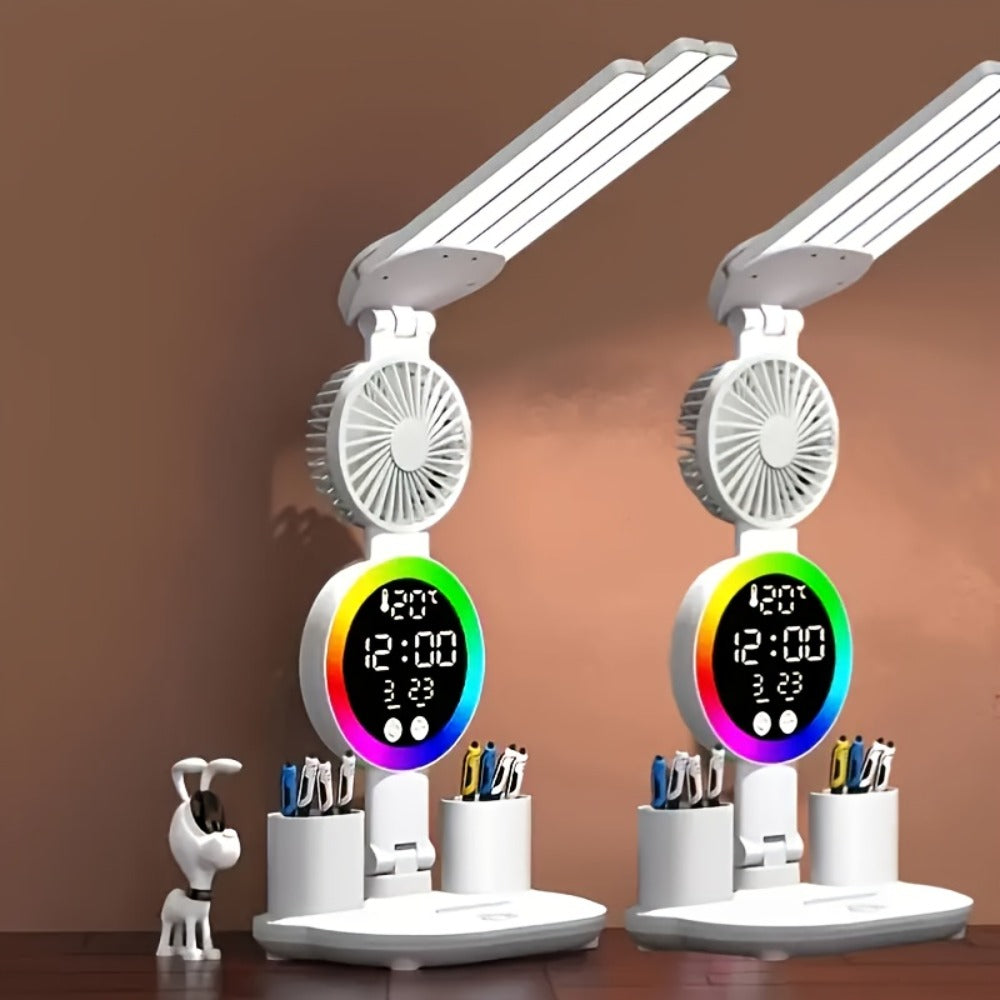 LED Desk Lamp with USB Touch Control Adjustable Brightness Color Changing Built-In Fan Night Light Eye-Caring for Home Office Dorm Study Multi-Angle