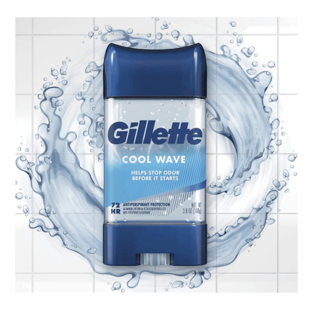 Antiperspirant Deodorant for Men Gillette Clinical 72-Hour Protection ¨C Clear Gel Cool Wave Scent, 3.8 oz, Pack of 4, Anti-White Mark, Prescription Strength Sweat Defense