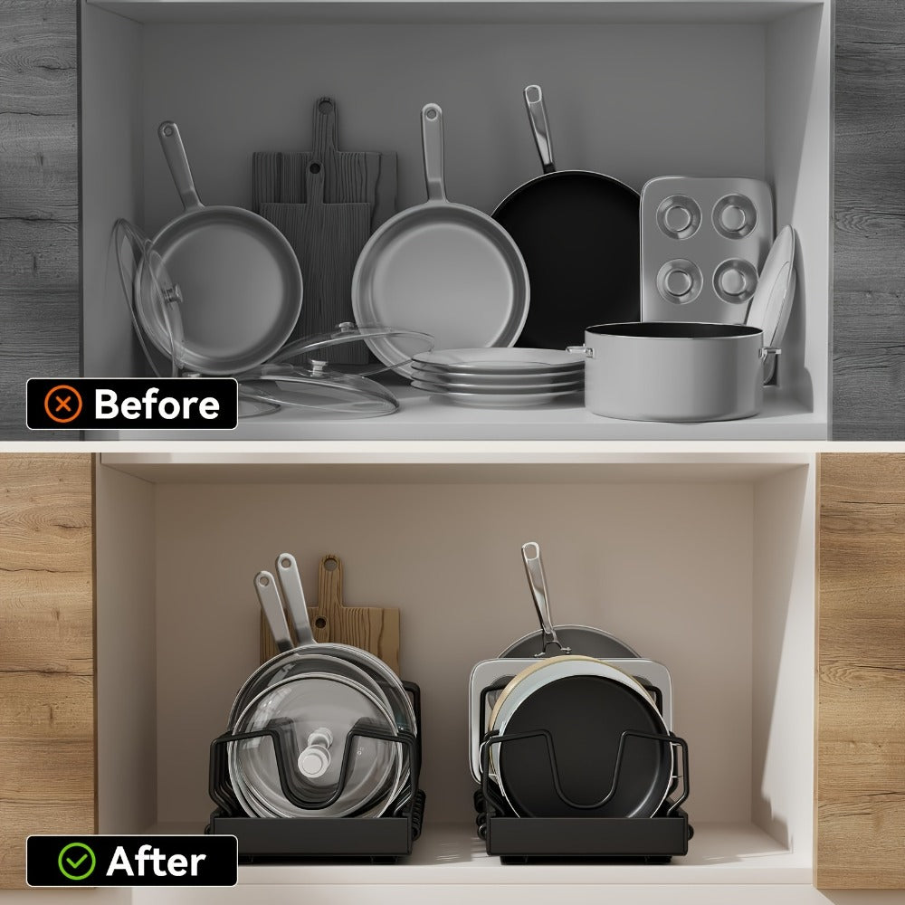 Pull Out Pot Lid Organizer Rack 2pcs Under Cabinet Pots and Pans Organizer, 8 Adjustable Dividers Slide Out Kitchen Cabinet Cookware Baking Sheet Holder, Drill-Free Easy Install