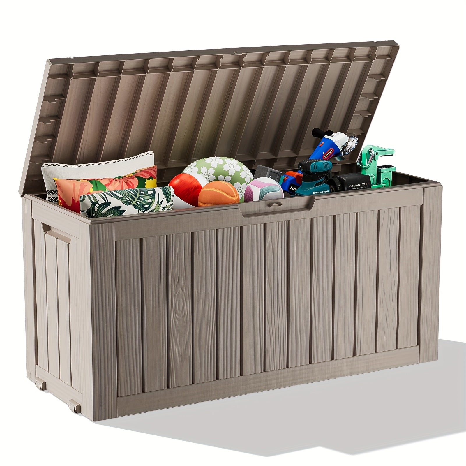 Large Resin Deck Box Lockable Outdoor Storage 80/100 Gallon ¨C 345L UV Protected Weatherproof Patio Storage Box | Sit-On Lid Deck Storage Chest for Pool Accessories, Garden Tools & Outdoor Gear