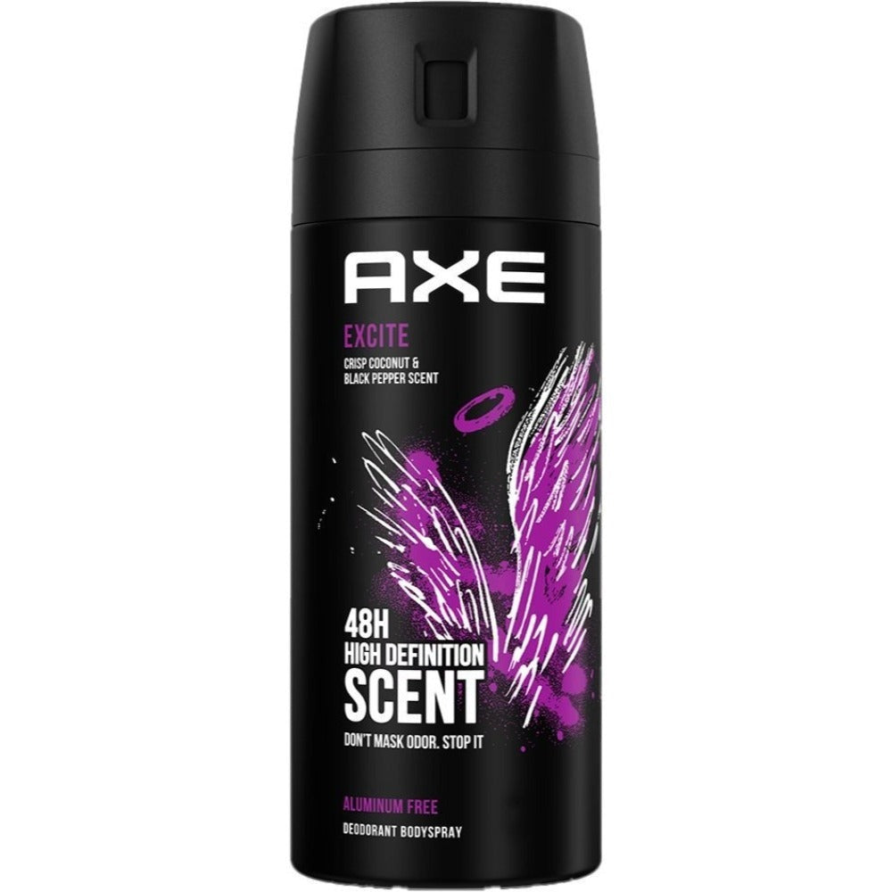 AXE Excite Body Spray for Men 3 Pack 150ml Each - Warm Sweet Spicy Long-Lasting Fragrance Mist for Daily Confidence - Easy Spray Can Deodorant Body Spray for Work Travel Gym Everyday Use