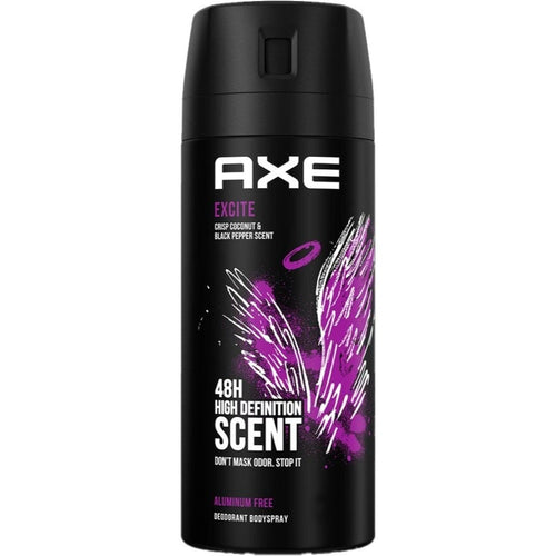 AXE Excite Body Spray for Men 3 Pack 150ml Each - Warm Sweet Spicy Long-Lasting Fragrance Mist for Daily Confidence - Easy Spray Can Deodorant Body Spray for Work Travel Gym Everyday Use