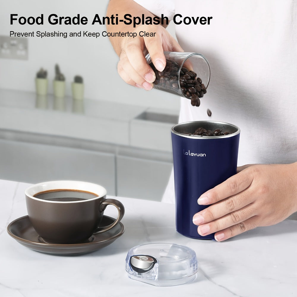 Electric Coffee Grinder 200W | Quiet Spice Grinder | 80g Large Capacity 12 Cups | 304 Stainless Steel Blade | One-Touch Operation | Grinds Coffee Beans Spices Nuts Grain | Blue Black