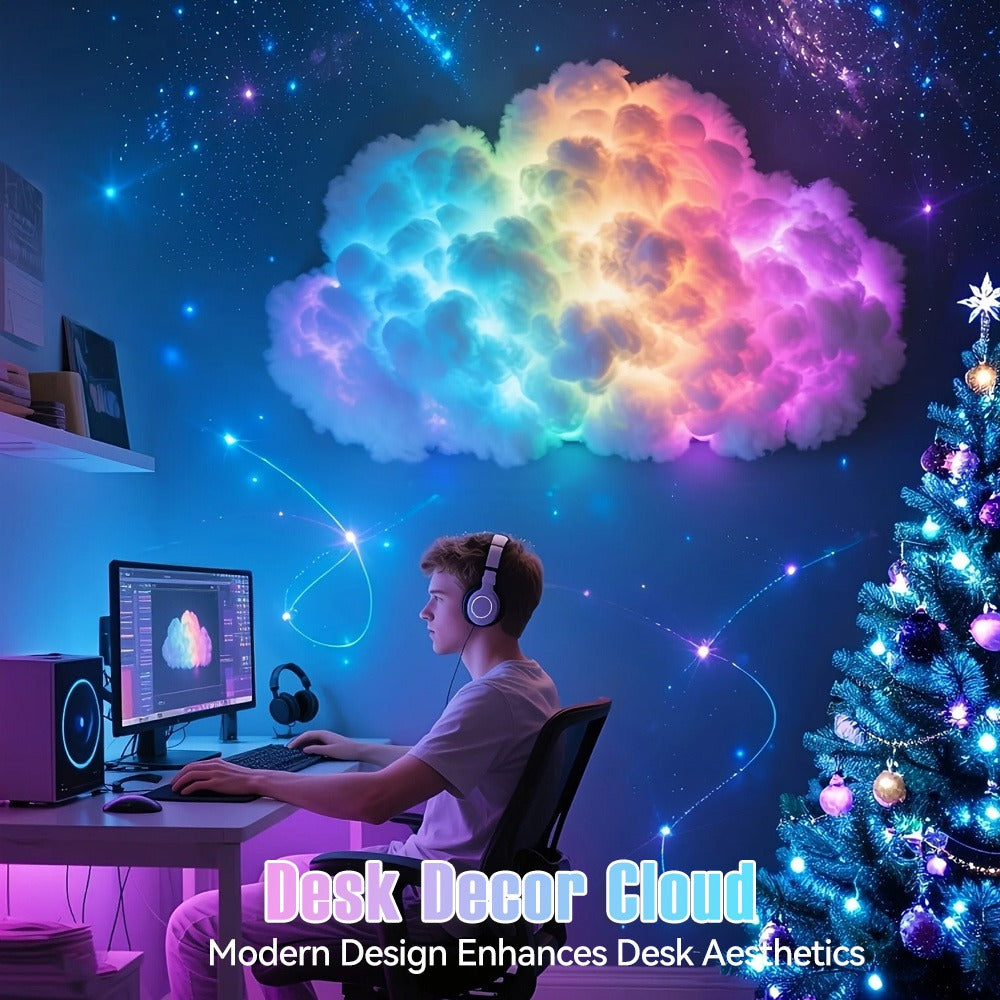 3D Thunder Cloud Lamp RGB Music Sync LED Light USB Powered Sound Sensitive IC Mood Lighting for Game Room Photography Studio Halloween Christmas Party Atmosphere Decoration