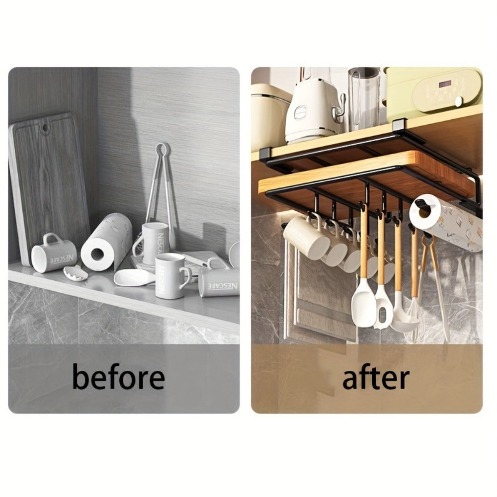 Kitchen Hook Rack for Cutting Boards Lids & Cabinet Door ¨C Heavy Duty Carbon Steel Wall Mounted Organizer for Kitchen Tools & Bathroom Supplies, Rust-Resistant Black