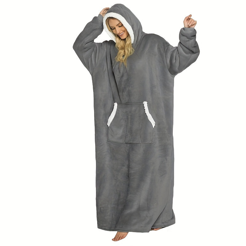 Wearable Blanket Hoodie - Oversized Extra-Long Ultra-Soft Acrylic Hooded Blanket for Adults, Warm Cozy TV Watching Winter Gift for Christmas Valentine's Day