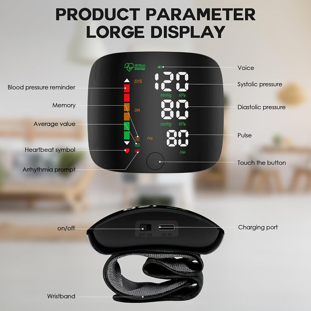 Wrist Blood Pressure Monitor Professional - Automatic BP Monitor with High-Precision LCD Display, Voice Language Prompts & Memory Function, Clinically Accurate for Medical & Home Use, Senior Gift