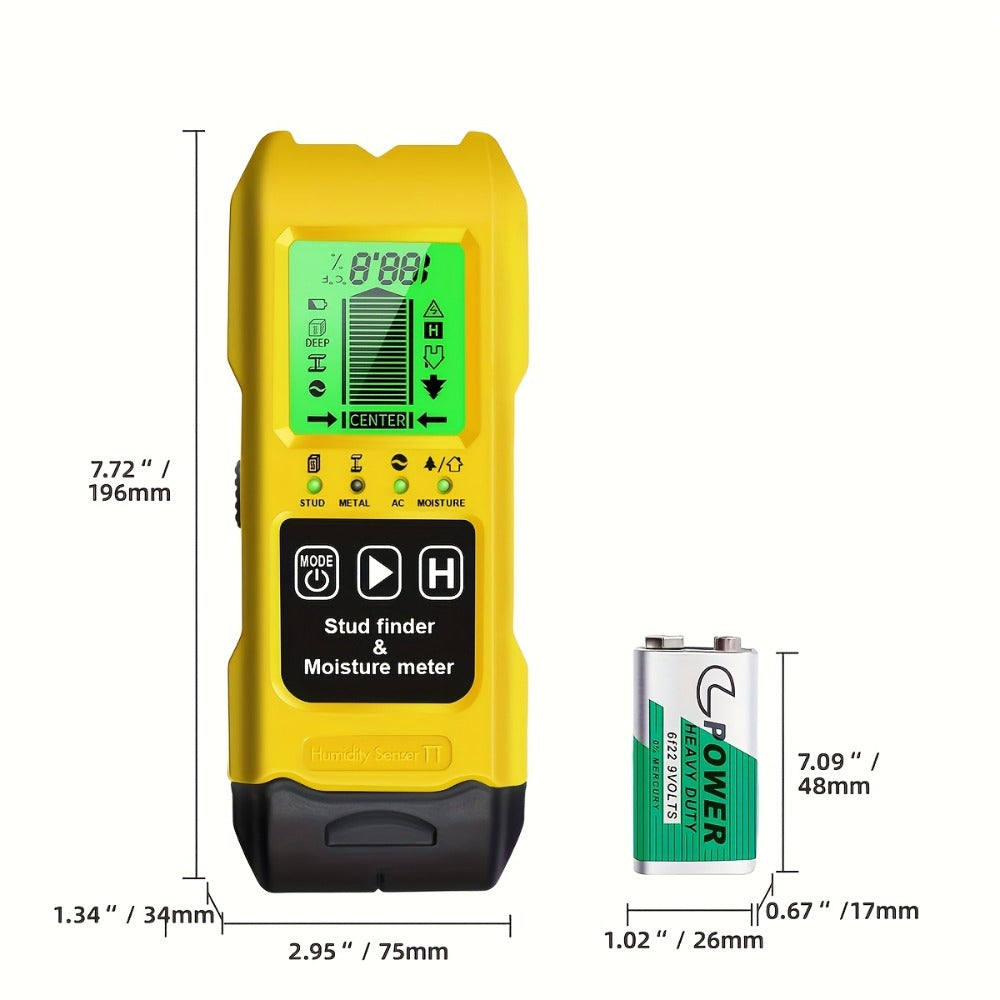 Stud Finder Wall Scanner 7-in-1 LCD Display Sound Alert | Wood Deep Stud Metal AC Wire Moisture Meter Temperature Sensor | Center-Finding Digital Wall Detector for DIY Home Renovation Construction