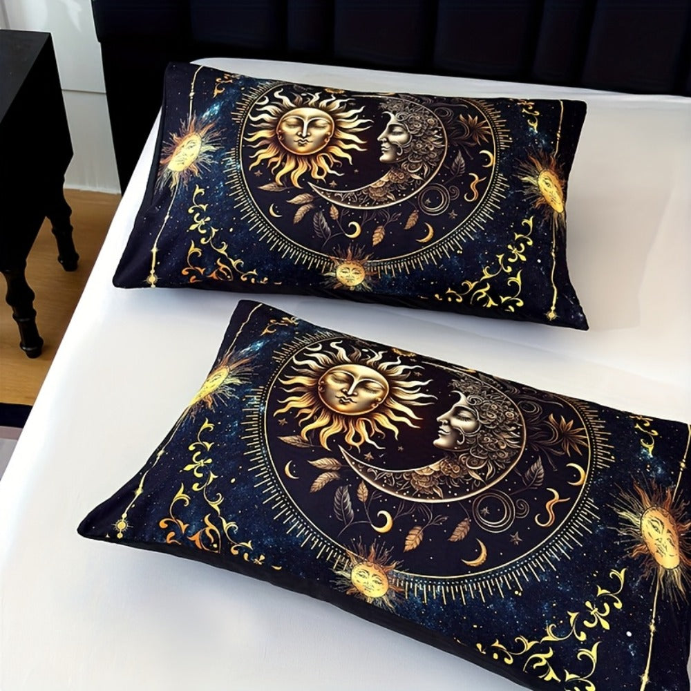 Sun Moon Planet Comforter Set 3pcs Digital Print Quilted Bedding 1 Comforter 2 Pillowcases 180GSM Soft Breathable Black Celestial Bedroom Decor Twin Full Queen King Size Dormitory