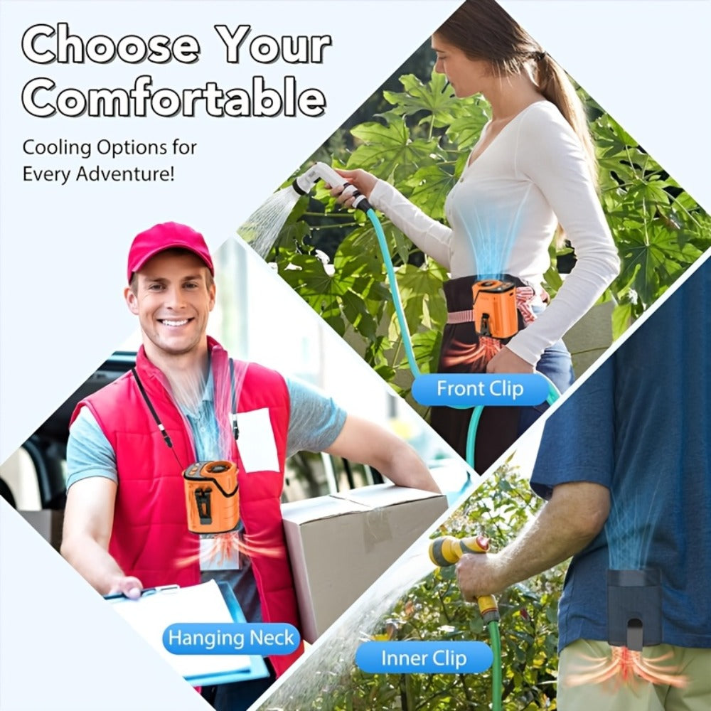 3-in-1 Portable Waist Fan with LED Flashlight & Power Bank | Rechargeable Clip-On Cooling Fan for Outdoor Work, Camping & Construction Sites, 3600mAh Battery, Digital Display