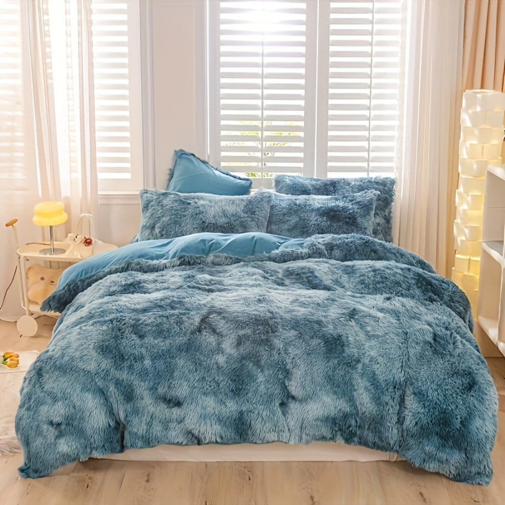 Plush Duvet Cover 100% Polyester Soft Warm Zipper Closure Cozy Bedroom Bedding Twin Full Queen King Solid Tie Dye 14 Colors for Bedroom Guest Room Dorm