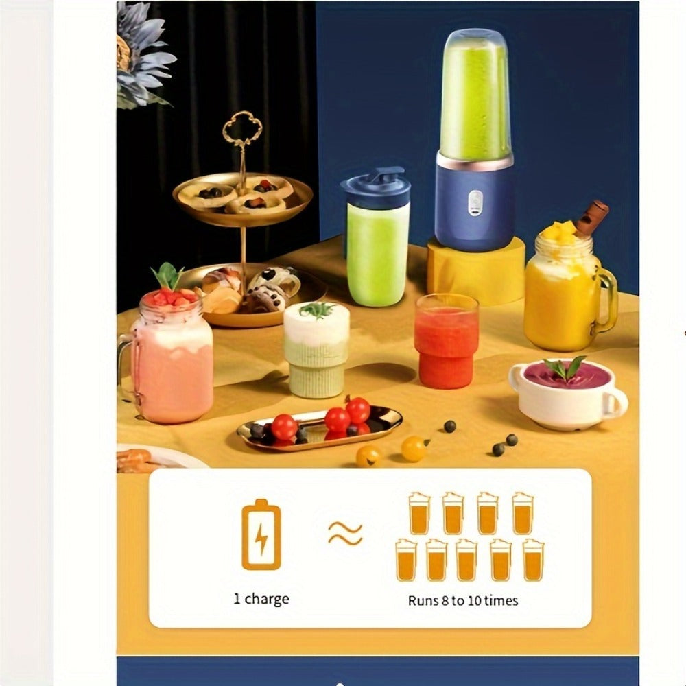 Portable Wireless Juicer Blender Double Cup - USB Rechargeable 6-Blade Mini Blender with 1500mAh Battery, Multifunctional Smoothie Maker for Home, Travel, Gym & Outdoor, Blue & Pink