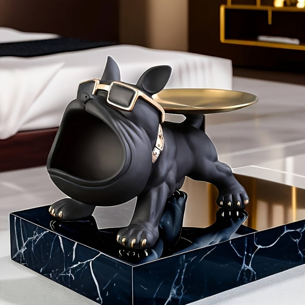 Resin Pug Bulldog Decorative Tray Statue | Dog Tray Organizer for Keys Jewelry Candy Earrings | Modern Art Home Decor Sculpture for Entryway Desk Office Dining Table | Unique Dog Lover Gift