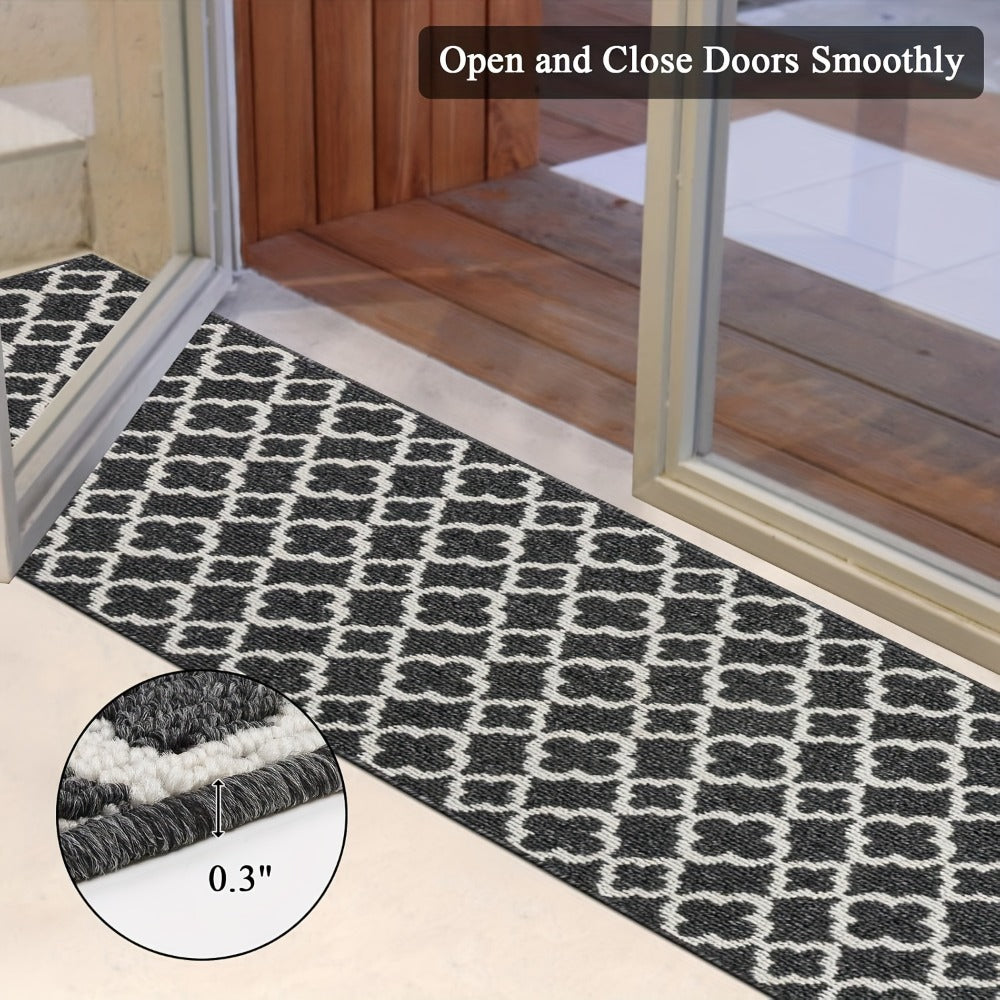 Runner Rug Moroccan Trellis Non-Slip ¨C Machine Washable Hallway Carpet for Entryway, Kitchen & Bathroom ¨C 100% Polypropylene Long Floor Rug, Black & Gray, 2x6, 2x8, 2x10 Ft