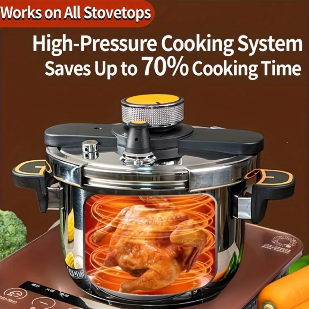 Pressure Cooker Stainless Steel with One-Twist Lock Lid ¨C Heavy-Duty Induction & Gas Compatible Stew Pot in 1.32gal, 1.59gal & 2.11gal, Dishwasher Safe Family Soup Cooker for Daily Cooking