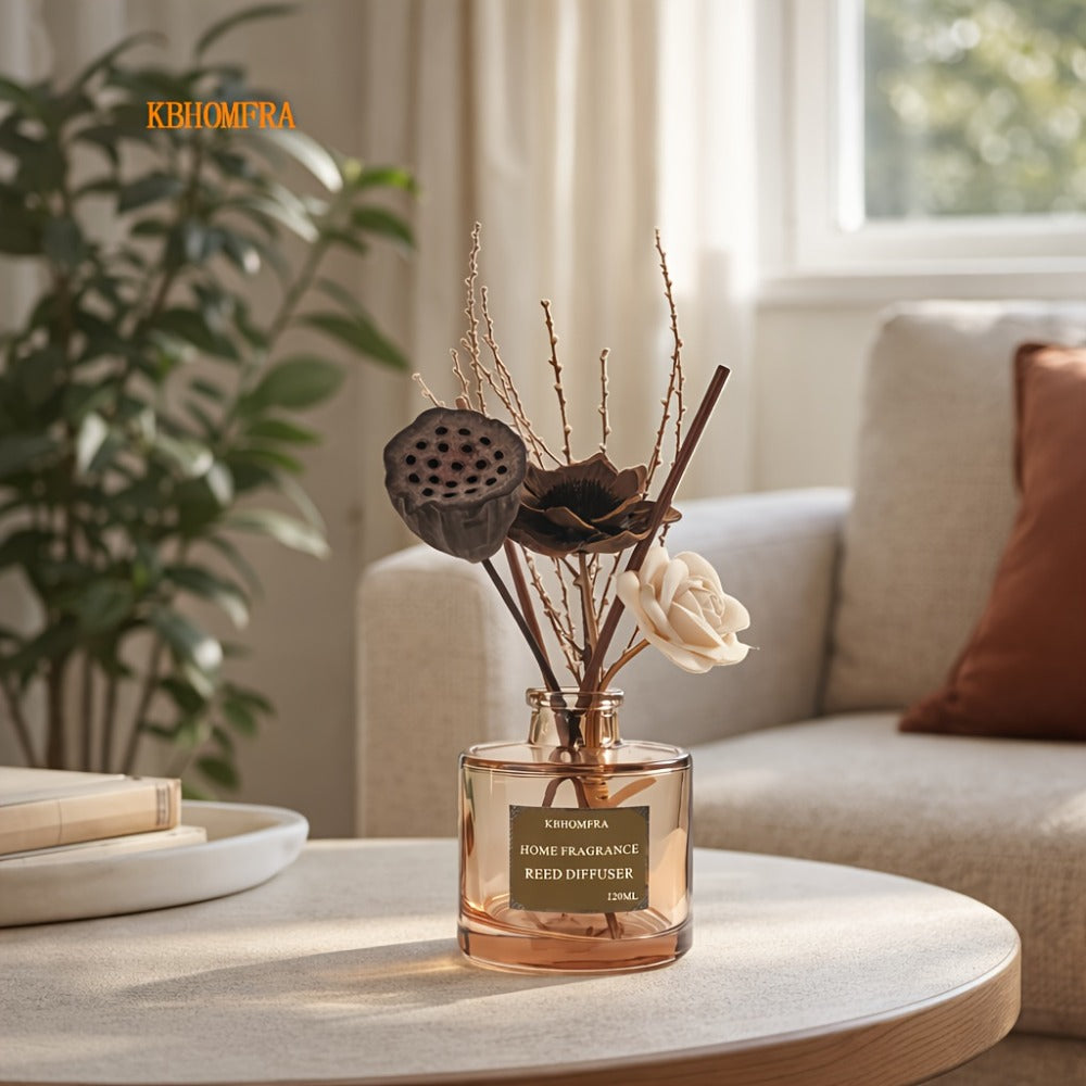 Reed Diffuser Set with Dried Flowers ¨C Jasmine, Cedar, Sandalwood & Gardenia Scents, 120ml 90-Day Long-Lasting Home Fragrance