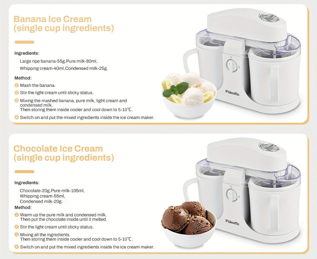 Ice Cream Maker 1 Quart Homemade Ice Cream Machine for Soft Serve Frozen Yogurt Smoothies Gelato Easy Clean Separate Bowl Design Compact Electric Dessert Maker