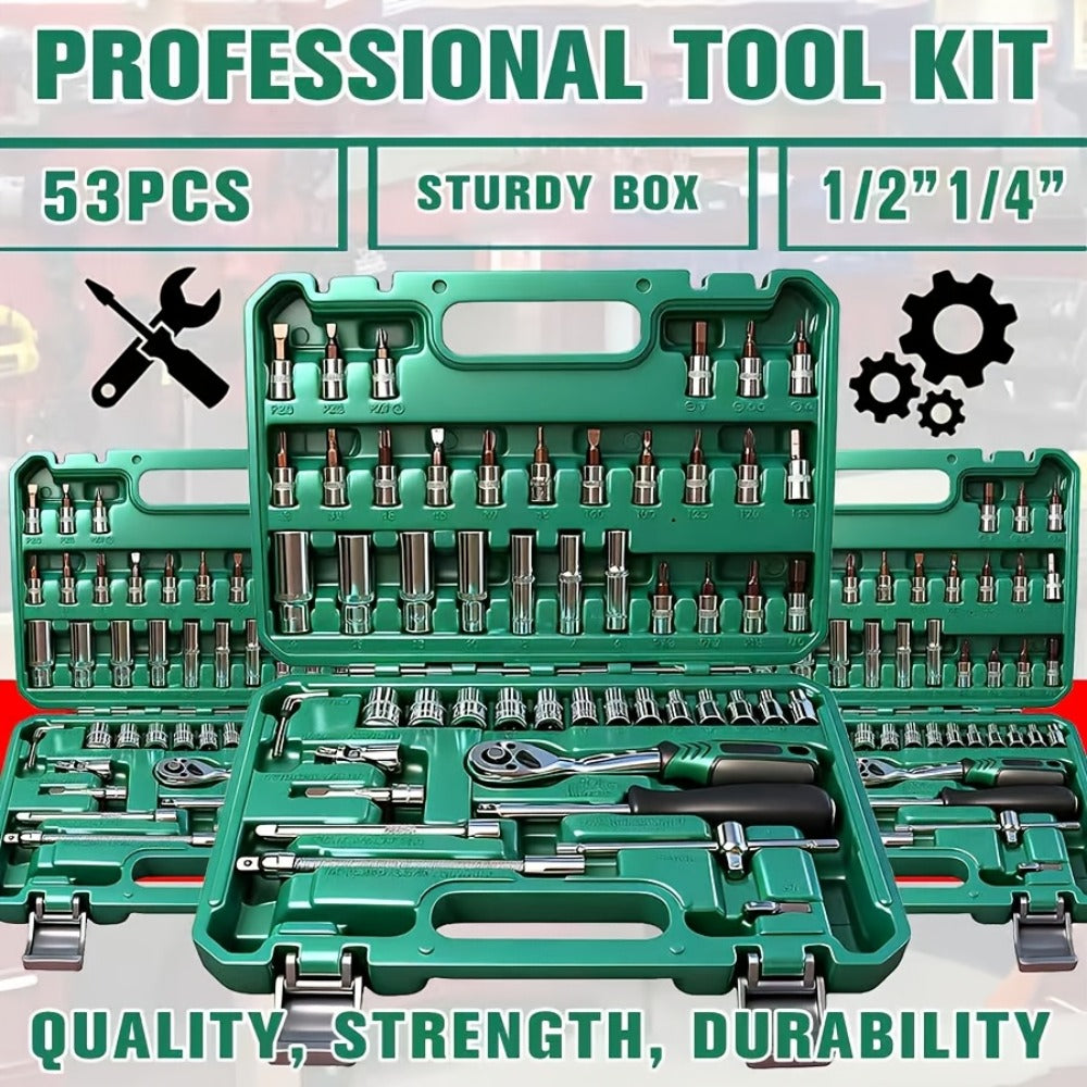 Impact Socket Set ¨C 53-Piece Tool Set, 47-Piece 3/8¡± Drive & 34-Piece 1/2¡± Drive, SAE & Metric Sizes, 6-Point CR-V with Ratchet Handle, Extension Rod & Connector for Auto Repair & DIY